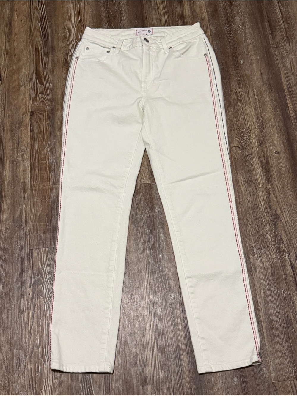 Sundry Side Stitch Slim Straight Jeans Women's 27 High Rise in Vanilla Wash